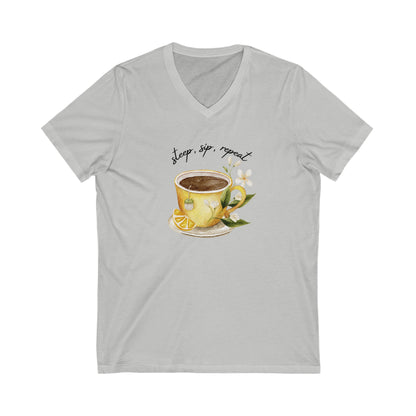 Steep, Sip, Repeat - Tea Lover's T-Shirt V-Neck Tee