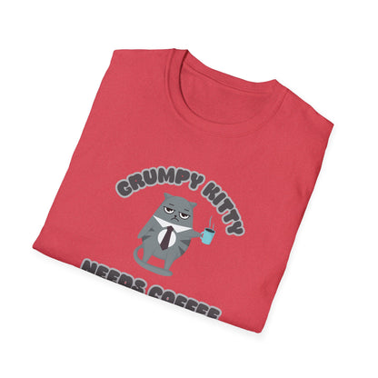 Grumpy Kitty Needs Coffee T-Shirt - Funny Cat Lover Tee - Humorous Coffee Shirt