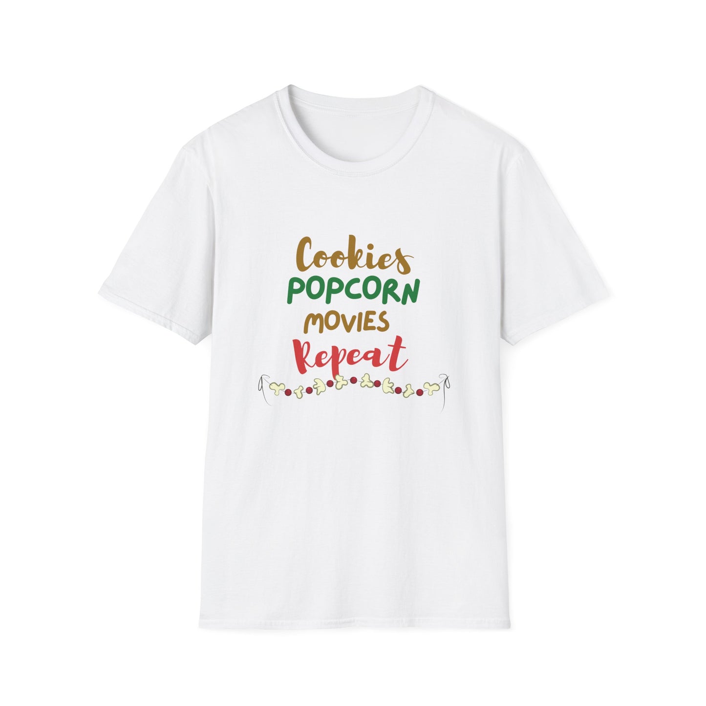 Cookies, Popcorn, Movies, Repeat T-Shirt – Cozy Movie Night Graphic Tee