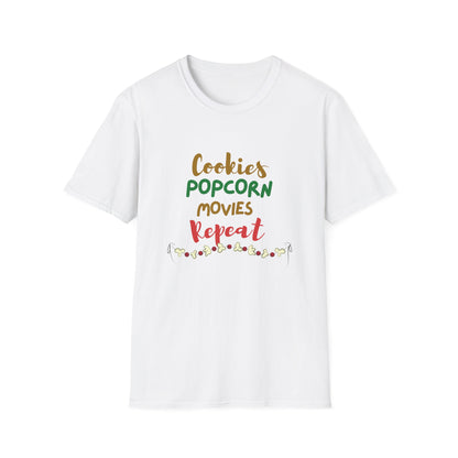 Cookies, Popcorn, Movies, Repeat T-Shirt – Cozy Movie Night Graphic Tee