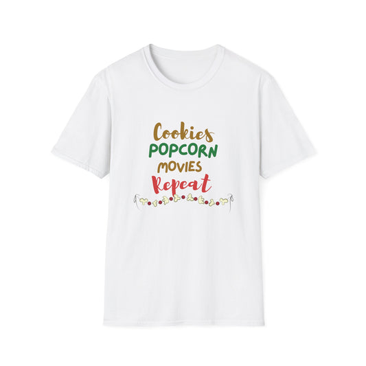 Cookies, Popcorn, Movies, Repeat T-Shirt – Cozy Movie Night Graphic Tee