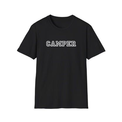 CAMPER Retro Varsity T-Shirt - Classic Camp Lover Tee - Nostalgic Camping Shirt - Funny Outdoor Enthusiast Top