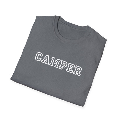 CAMPER Retro Varsity T-Shirt - Classic Camp Lover Tee - Nostalgic Camping Shirt - Funny Outdoor Enthusiast Top