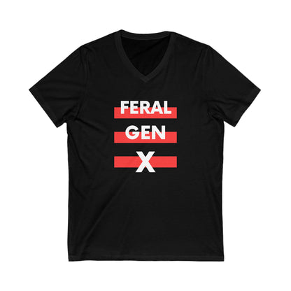 Feral Gen X V-Neck T-Shirt | Funny Gen X Women's Tee in Black