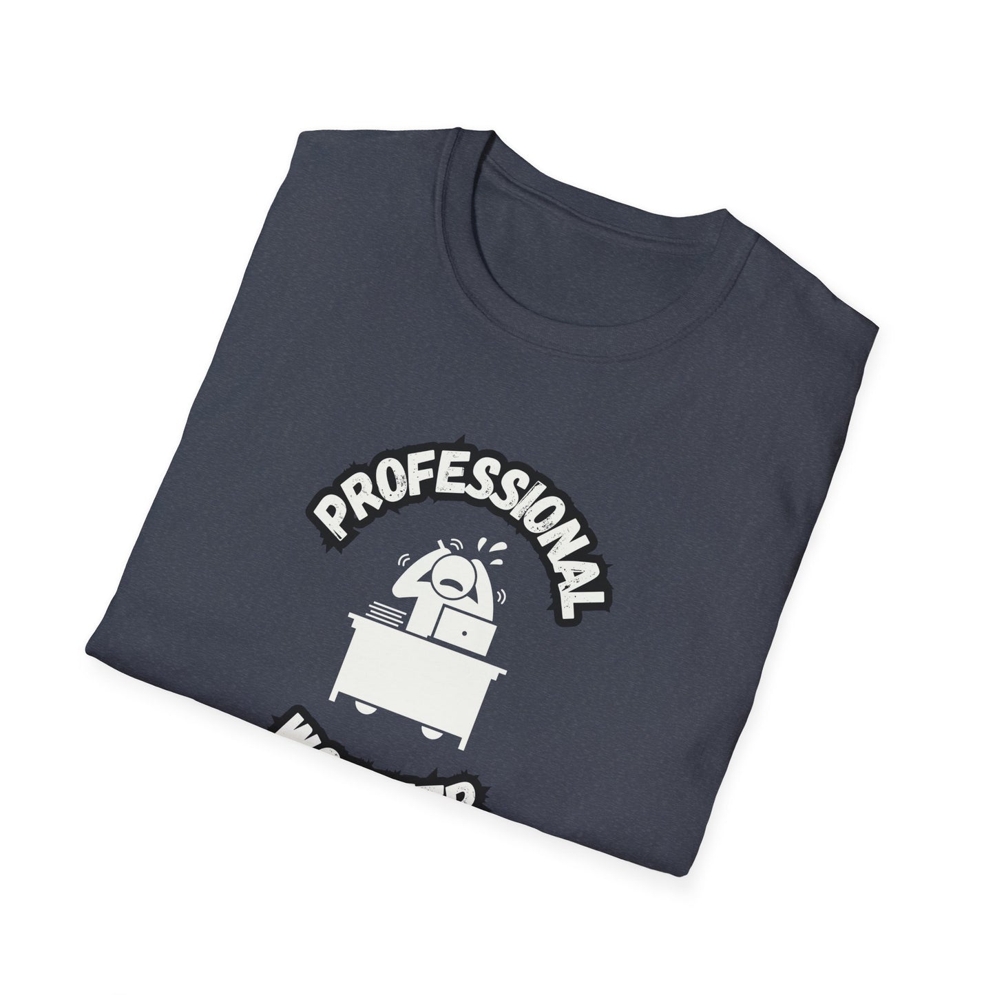 Professional Worrier T-Shirt - Funny Office Humor Tee - Stick Figure Desk Job Shirt - Quirky Work Joke Gift - Stress Relief Apparel