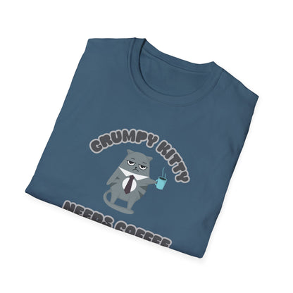 Grumpy Kitty Needs Coffee T-Shirt - Funny Cat Lover Tee - Humorous Coffee Shirt