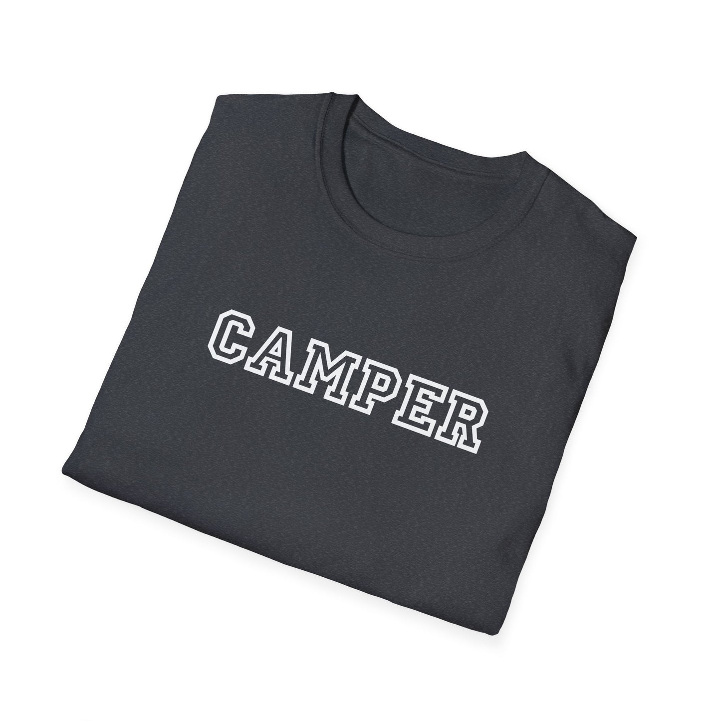 CAMPER Retro Varsity T-Shirt - Classic Camp Lover Tee - Nostalgic Camping Shirt - Funny Outdoor Enthusiast Top