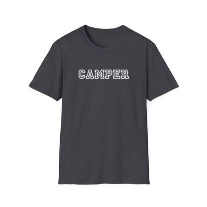 CAMPER Retro Varsity T-Shirt - Classic Camp Lover Tee - Nostalgic Camping Shirt - Funny Outdoor Enthusiast Top