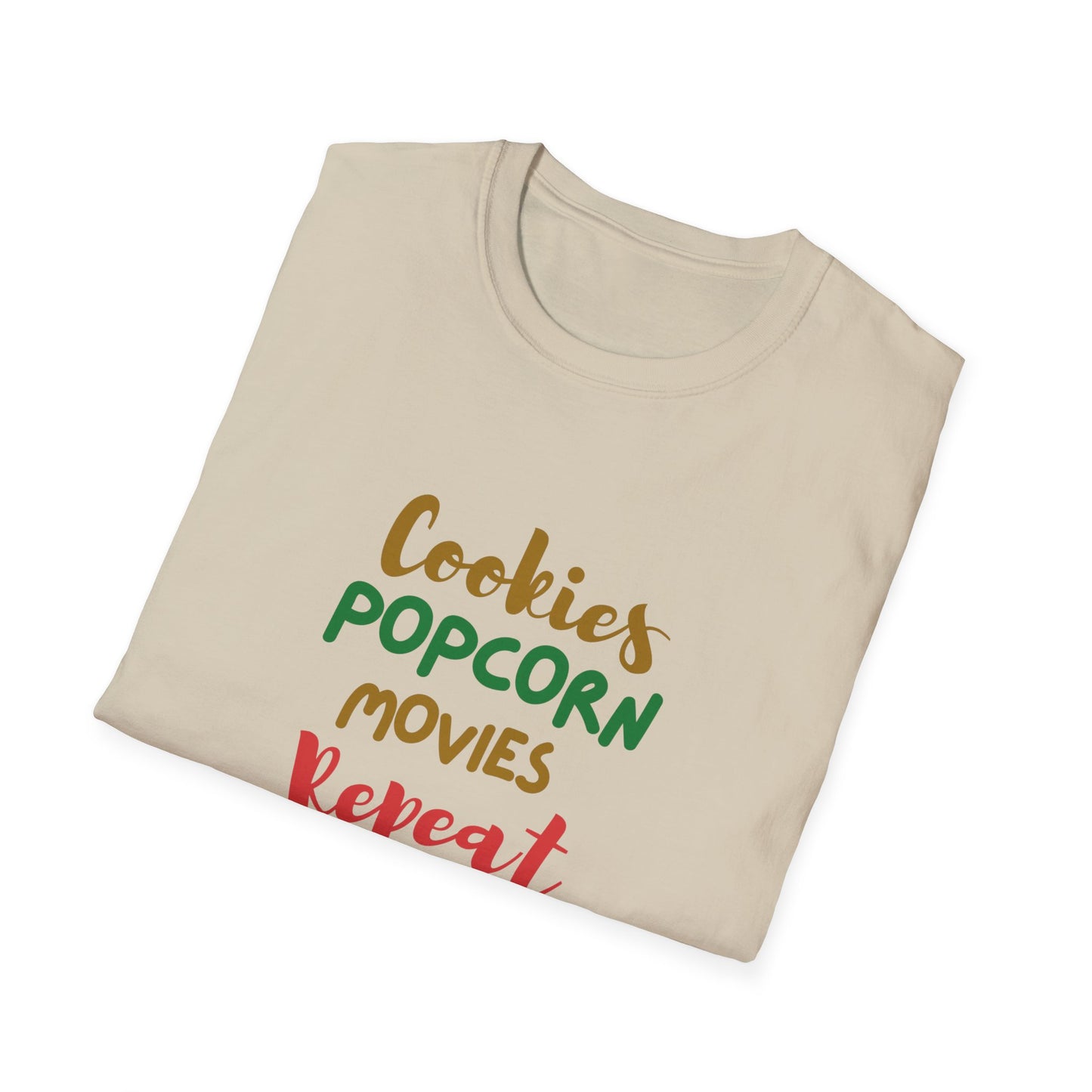 Cookies, Popcorn, Movies, Repeat T-Shirt – Cozy Movie Night Graphic Tee