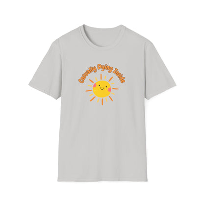 Casually Dying Inside T-Shirt - Sunny Graphic Tee - Ironic Humor Shirt - Dark Comedy Top - Quirky Sun Design