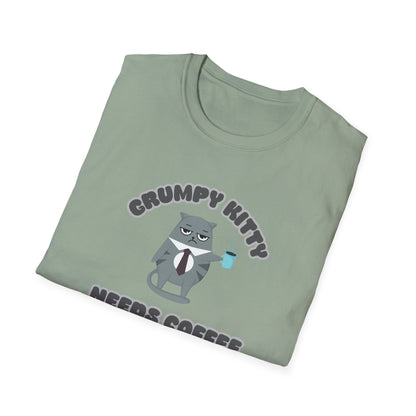 Grumpy Kitty Needs Coffee T-Shirt - Funny Cat Lover Tee - Humorous Coffee Shirt