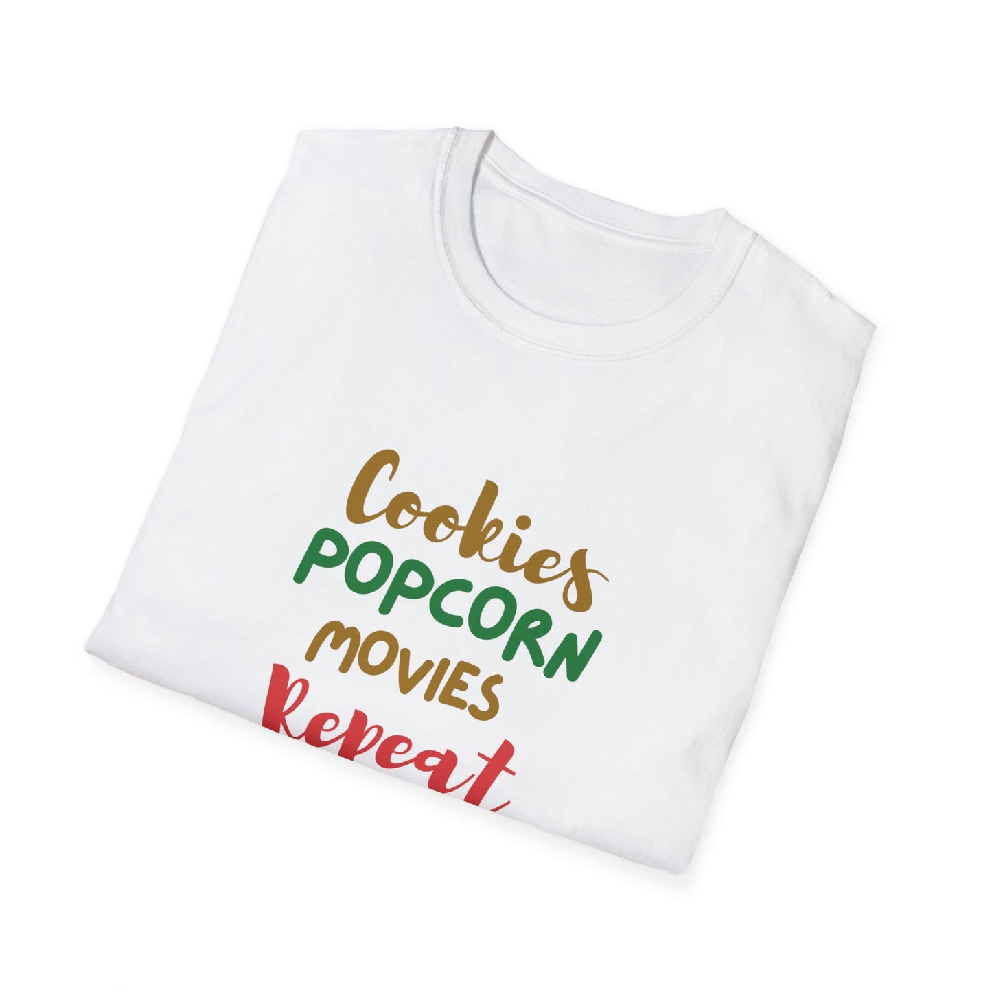 Cookies, Popcorn, Movies, Repeat T-Shirt – Cozy Movie Night Graphic Tee