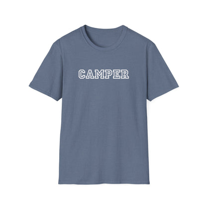 CAMPER Retro Varsity T-Shirt - Classic Camp Lover Tee - Nostalgic Camping Shirt - Funny Outdoor Enthusiast Top