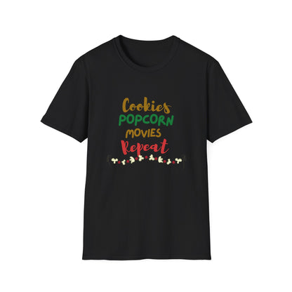 Cookies, Popcorn, Movies, Repeat T-Shirt – Cozy Movie Night Graphic Tee