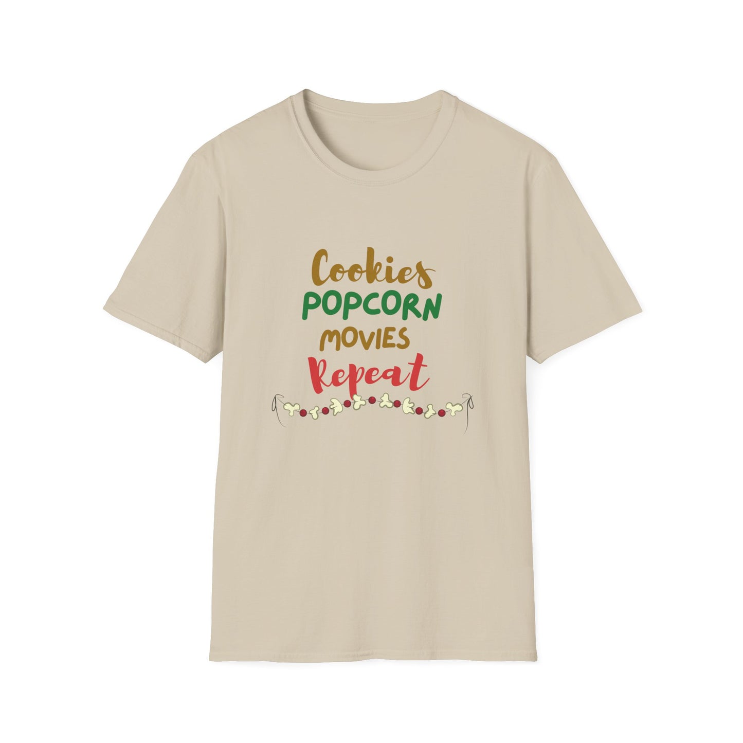 Cookies, Popcorn, Movies, Repeat T-Shirt – Cozy Movie Night Graphic Tee