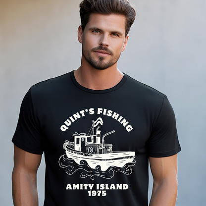 Quint's Fishing Amity Island T-Shirt - Classic Jaws Movie Reference